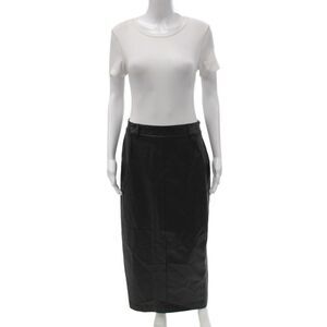 Pixie Market Women Black Straight Pencil Midi Skirt PU Zip Size L